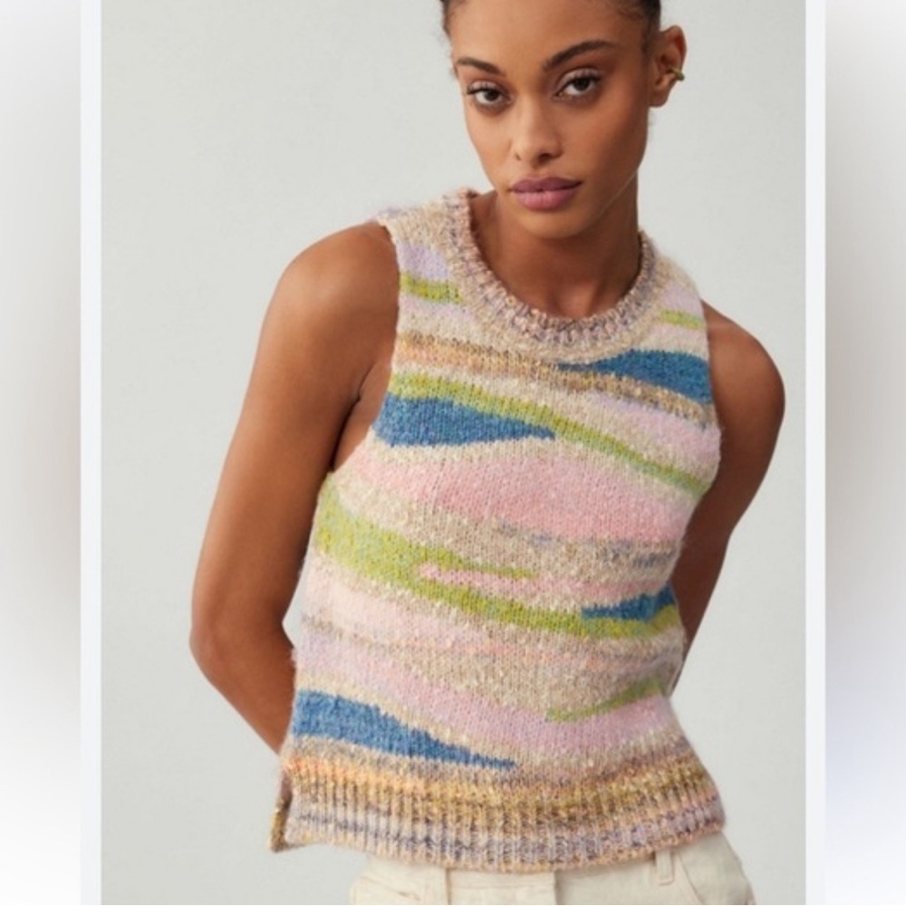 Pilcro Multicolor Knit Tank Top in Pink, Blue, Green - Picture 3 of 9